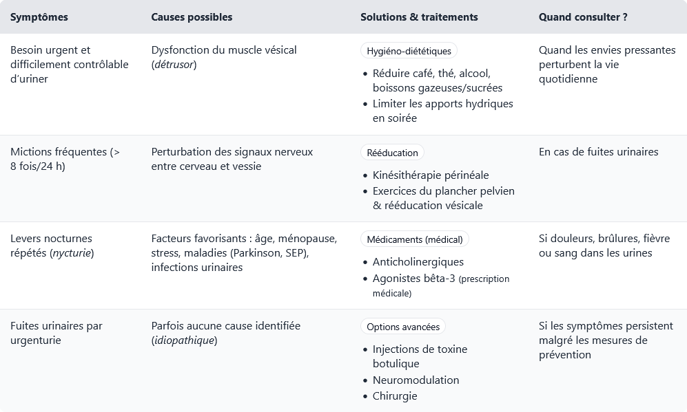 Vessie hyperactive : symptômes, causes et solutions pour mieux la gérer